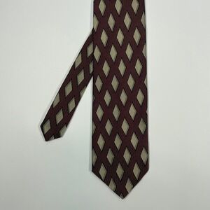 Unbranded Handmade in Italy Burgundy Gold Diamond Silk Necktie Mens OS